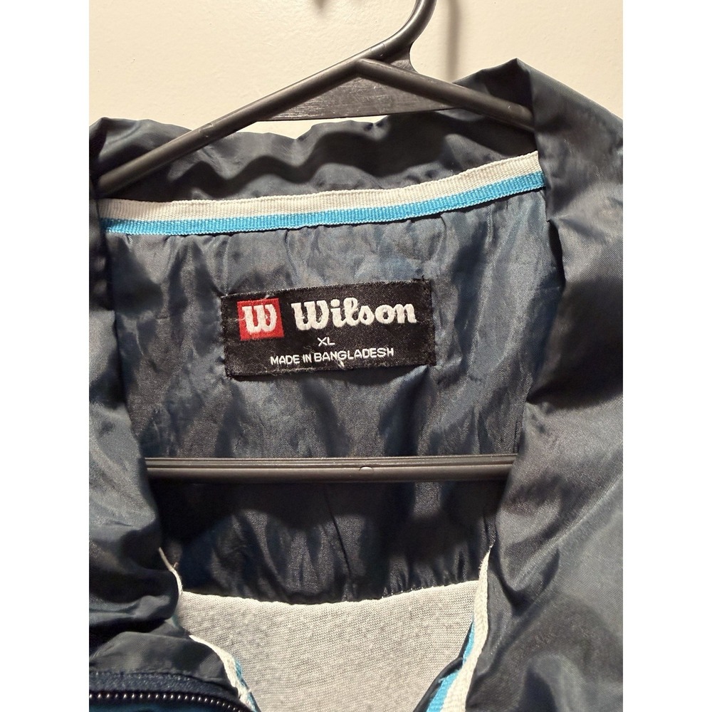 Vintage Wilson Jacket Men's XL Blue Embroidered Full Zip Windbreaker 90s Sporty - Picture 2 of 4
